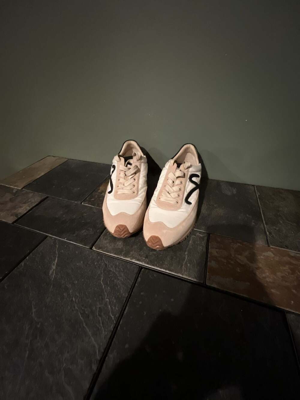 Vaneli Sport White and Beige Suede Retro Sneakers